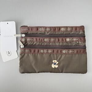 Lesportsac Bear Embroidery 3zipper Cosmetic NWT